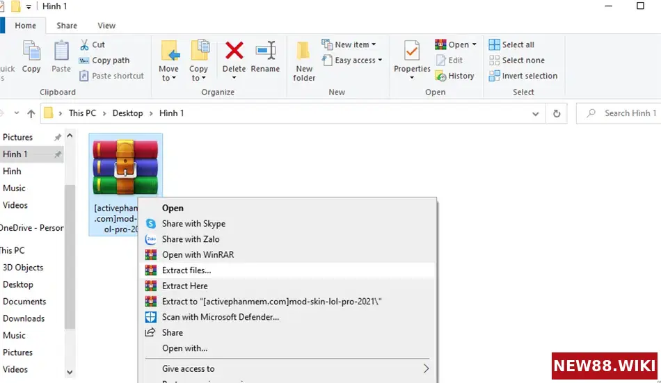 Giải nén file Mod skin vừa tải về