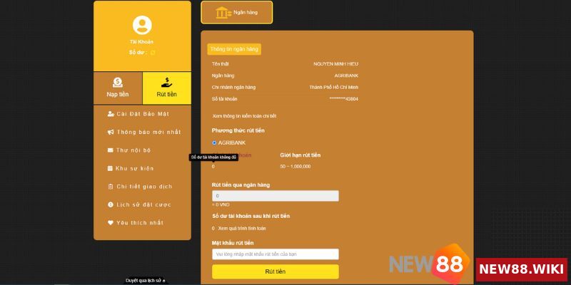 Các bước rút tiền tại trang cá cược nạp rút nhanh NEW88