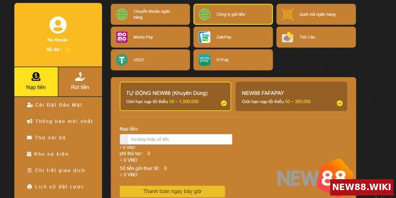 Hướng dẫn đăng ký và nạp tiền tại trang cá cược nạp rút nhanh NEW88