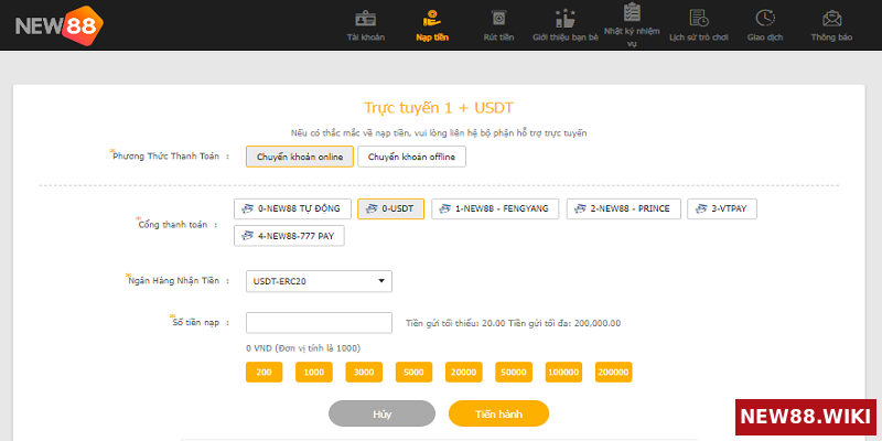 Hướng Dẫn Nạp Tiền USDT Tại Nhà Cái New88