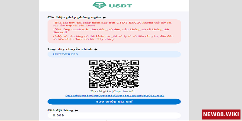 Nạp tiền USDT tại nhà cái New88
