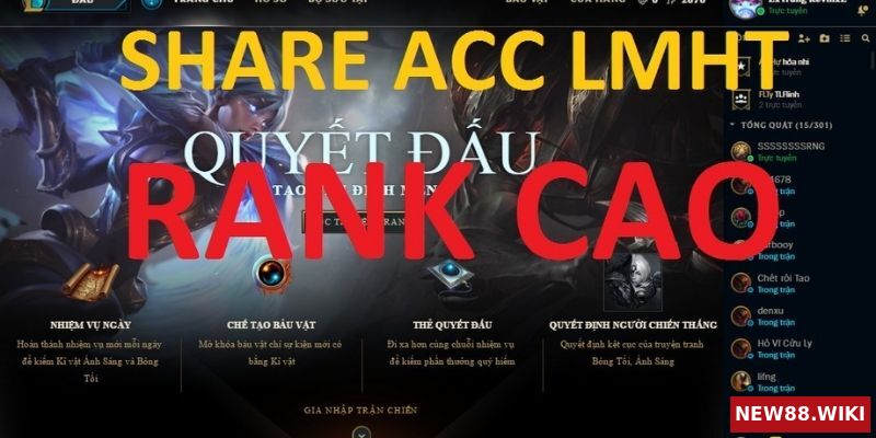 Share Acc Lien Minh Huyen Thoai Vip Rank Cao