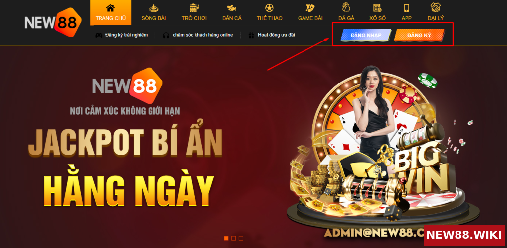 Nhấn vào nút Đăng nhập màu xanh dương trên thanh menu
